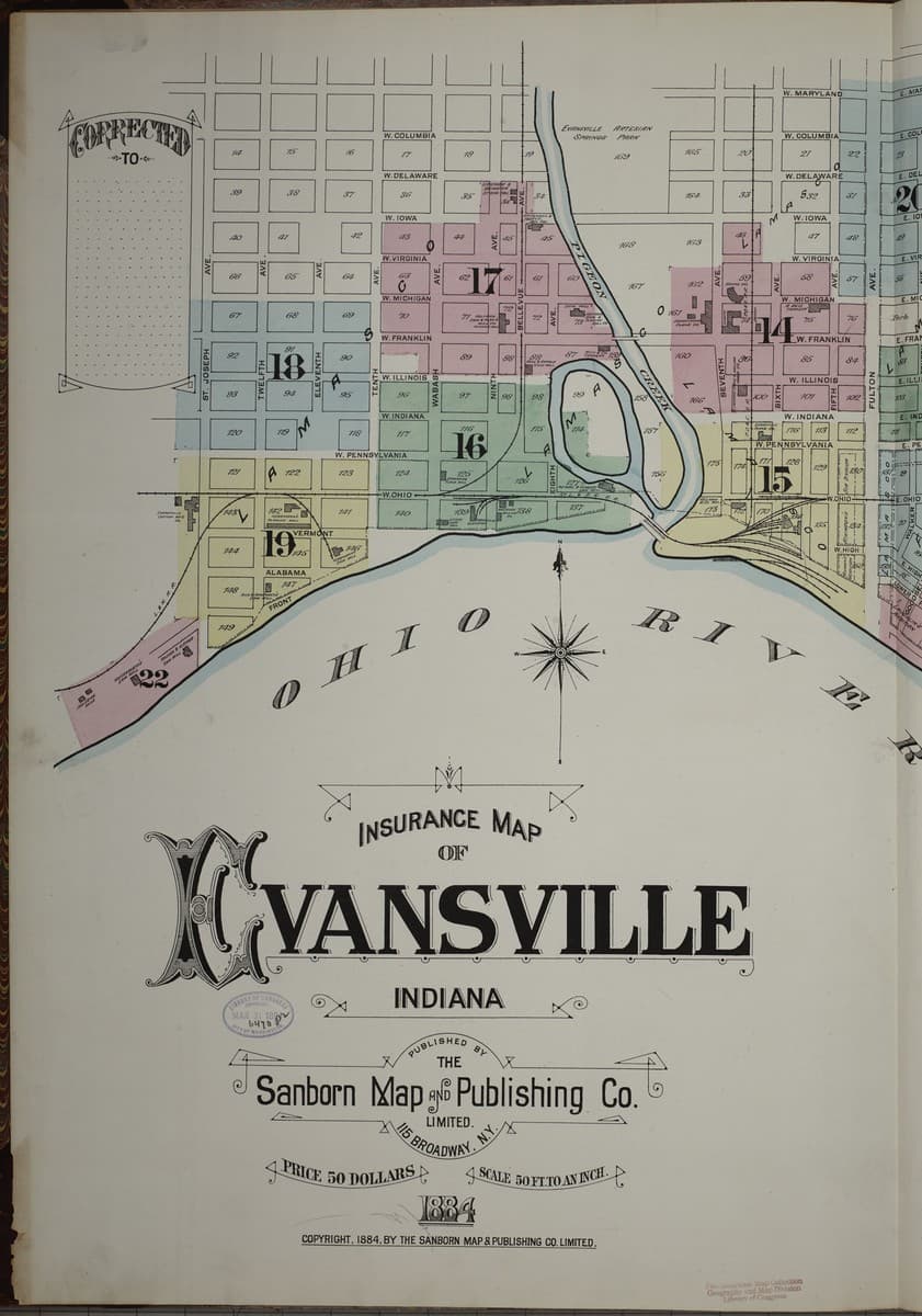 Framed print of Evansville, Indiana (1884)