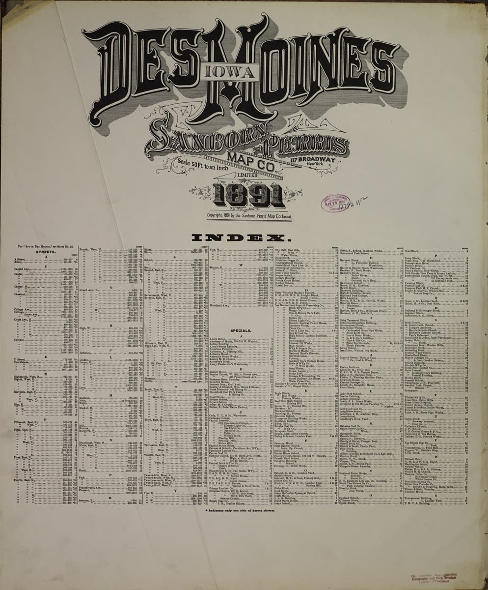 Sanborn Fire Insurance Map: Des Moines, Iowa (1891)