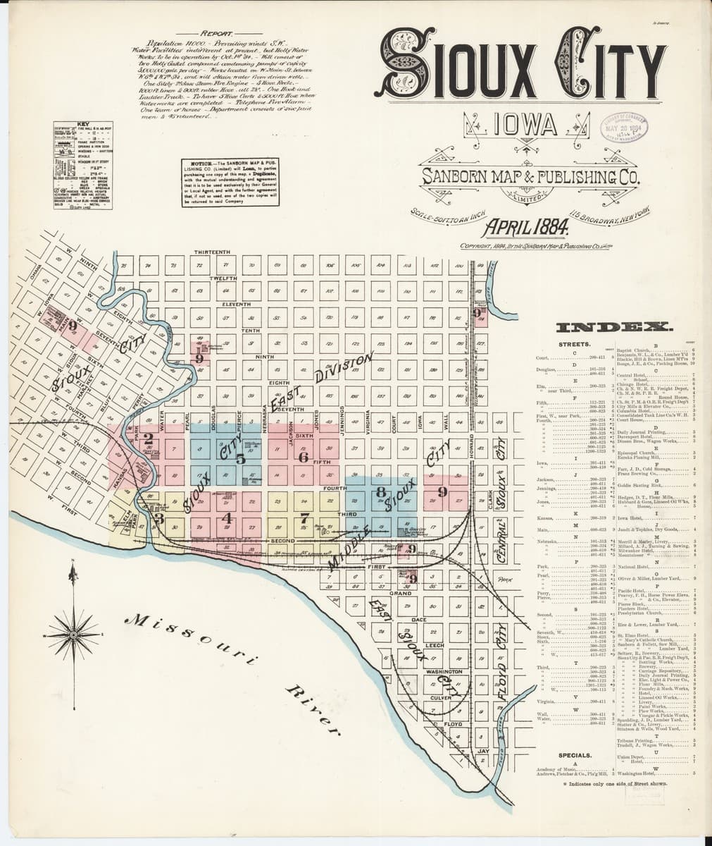 Framed print of Sioux City, Iowa (1884)