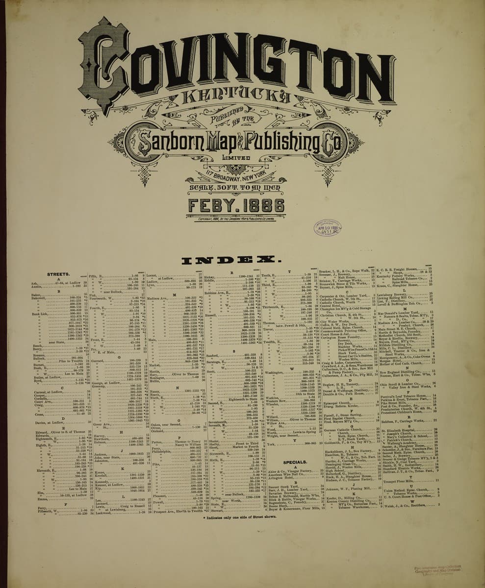 Sanborn Fire Insurance Map: Covington, Kentucky (1886)